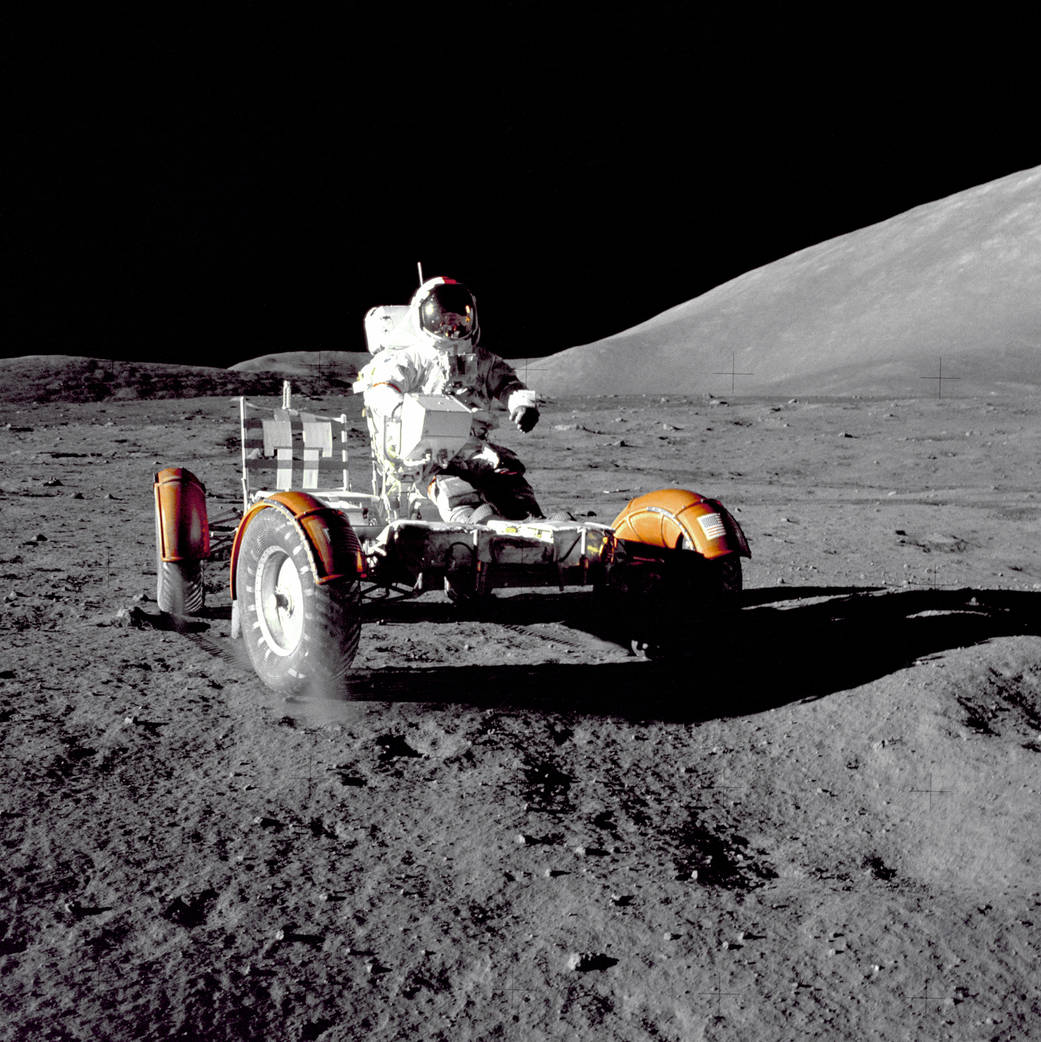 Apollo 17 Commander Gene Cernan on lunar rover